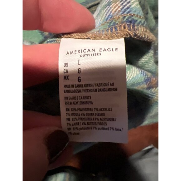 American Eagle Plaid Flannel Button-Up Shirt Shacket L Long Sleeve Classic Fit - Picture 7 of 7